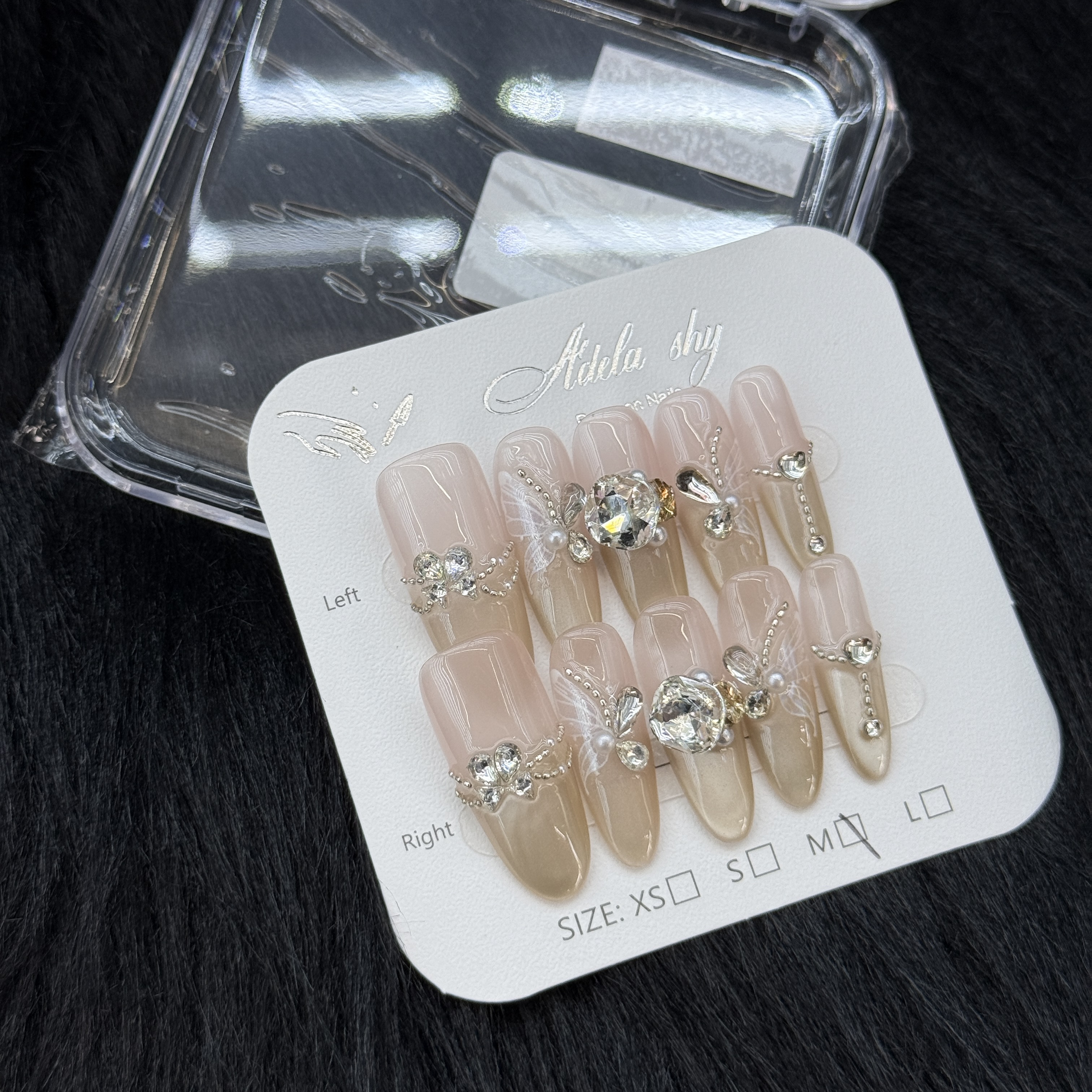 False Nails 10pcs Medium Almond Nude Pink Glitter Rhinestone 3D Bow Pearl Detachable Full Cover Press On DIY Handmade press on nails