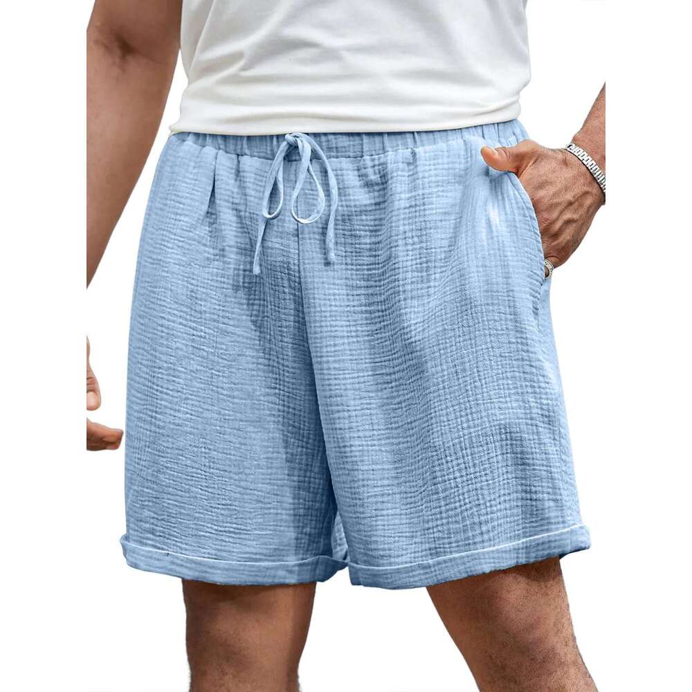 2025 Double Layer Washed Crepe Men's Casual with Side Pockets Summer Cool Five-Point Shorts for Men