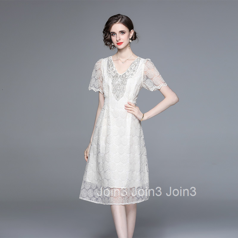 5572 French Tea Break Dress V-neck Puff Sleeve Heavy Beading Camellia Embroidery Long Elegant Dress