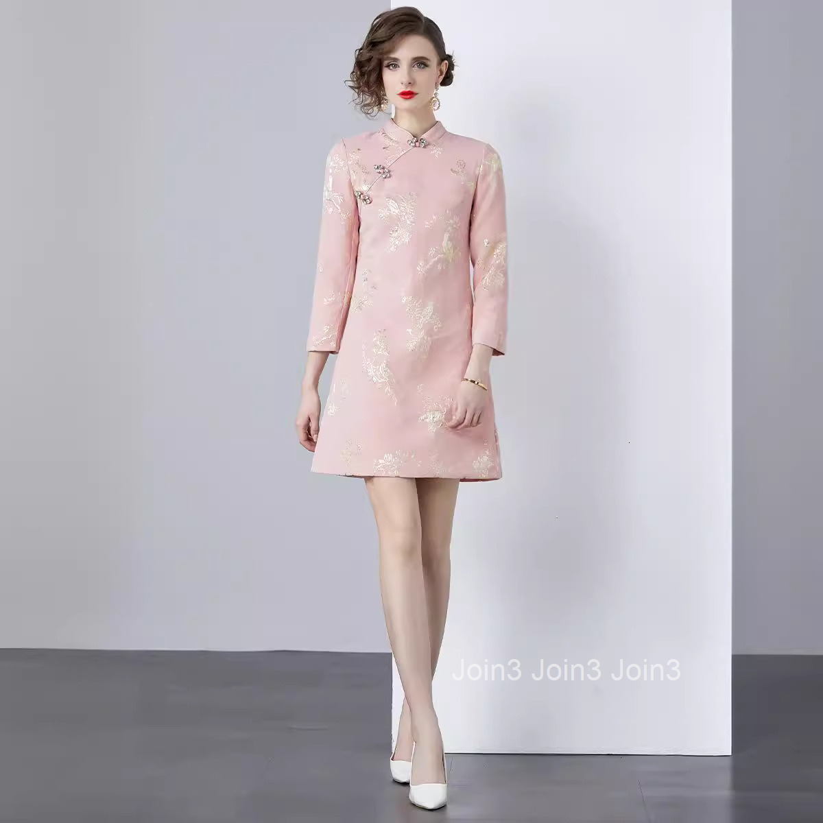 6895 Spring Summer New Womens Fashionable National Style Cheongsam Button Embroidered Short Dress