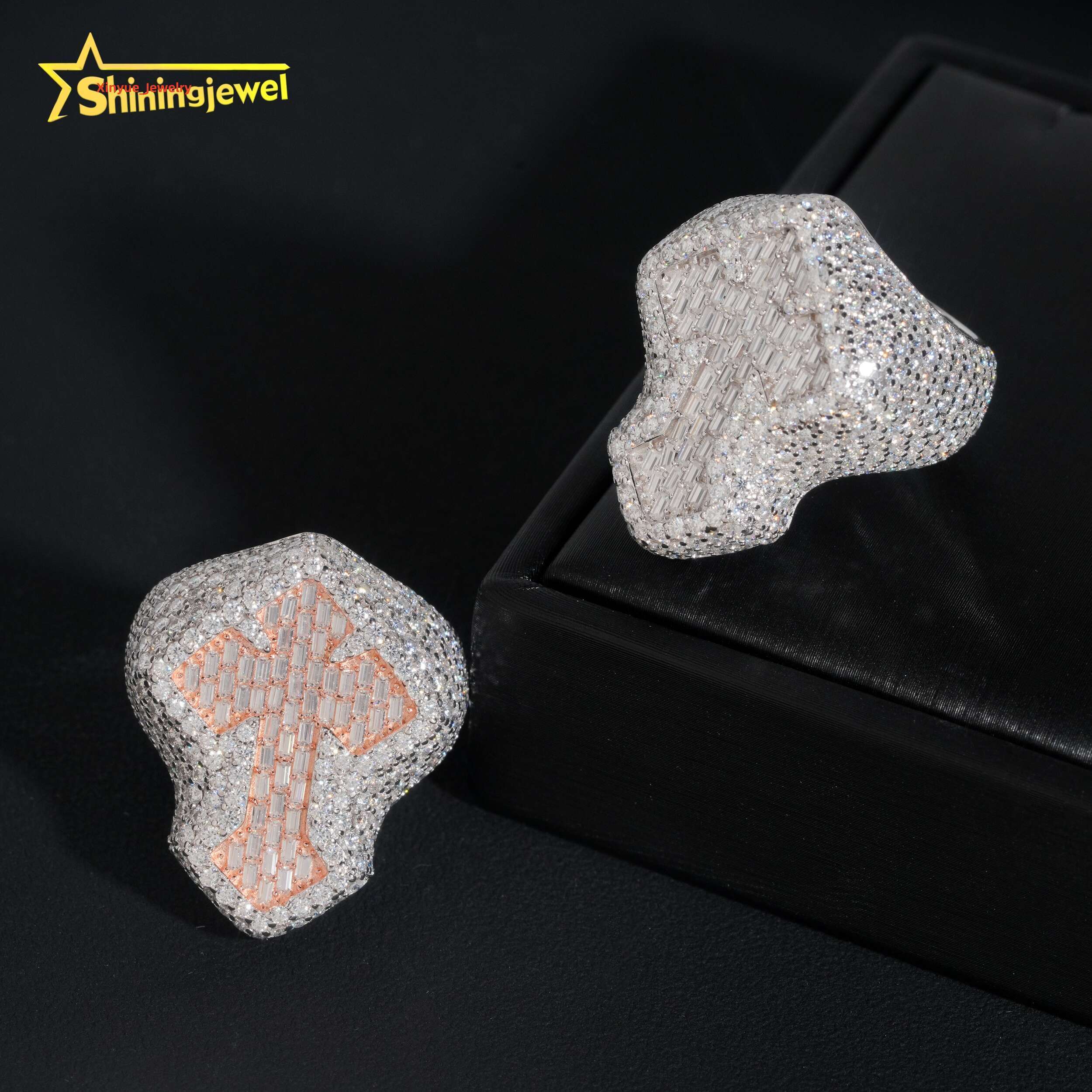 Hot Fashion Custom Diamond Jewelry 925 Sterling Silver Sparkling Diamond Hip Hop Men Rings Iced Out Moissanite Ring