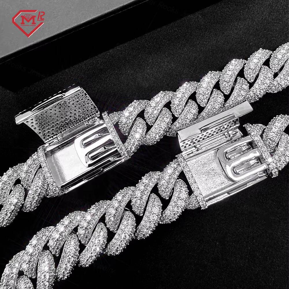 18mm Cuban Chain Link Necklace Miami Gold Mens Silver Cuban Link Hip Hop Rapper Moissanite Miami Cuban