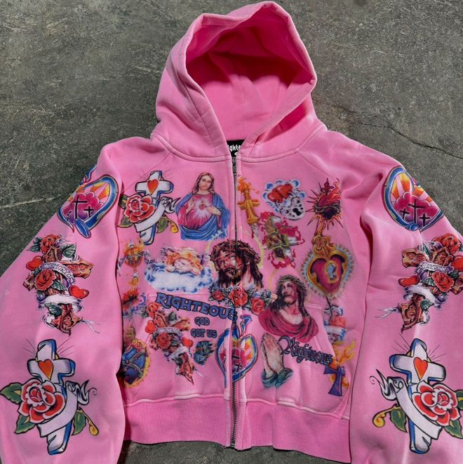 2025 High Quality Y2k Retro Black Risen King Cropped Designer Hoodie Jacket Tracksuit Men Polo Veste Coat Zip Up Hoodie Gothic Graphic Washed Hoodies 