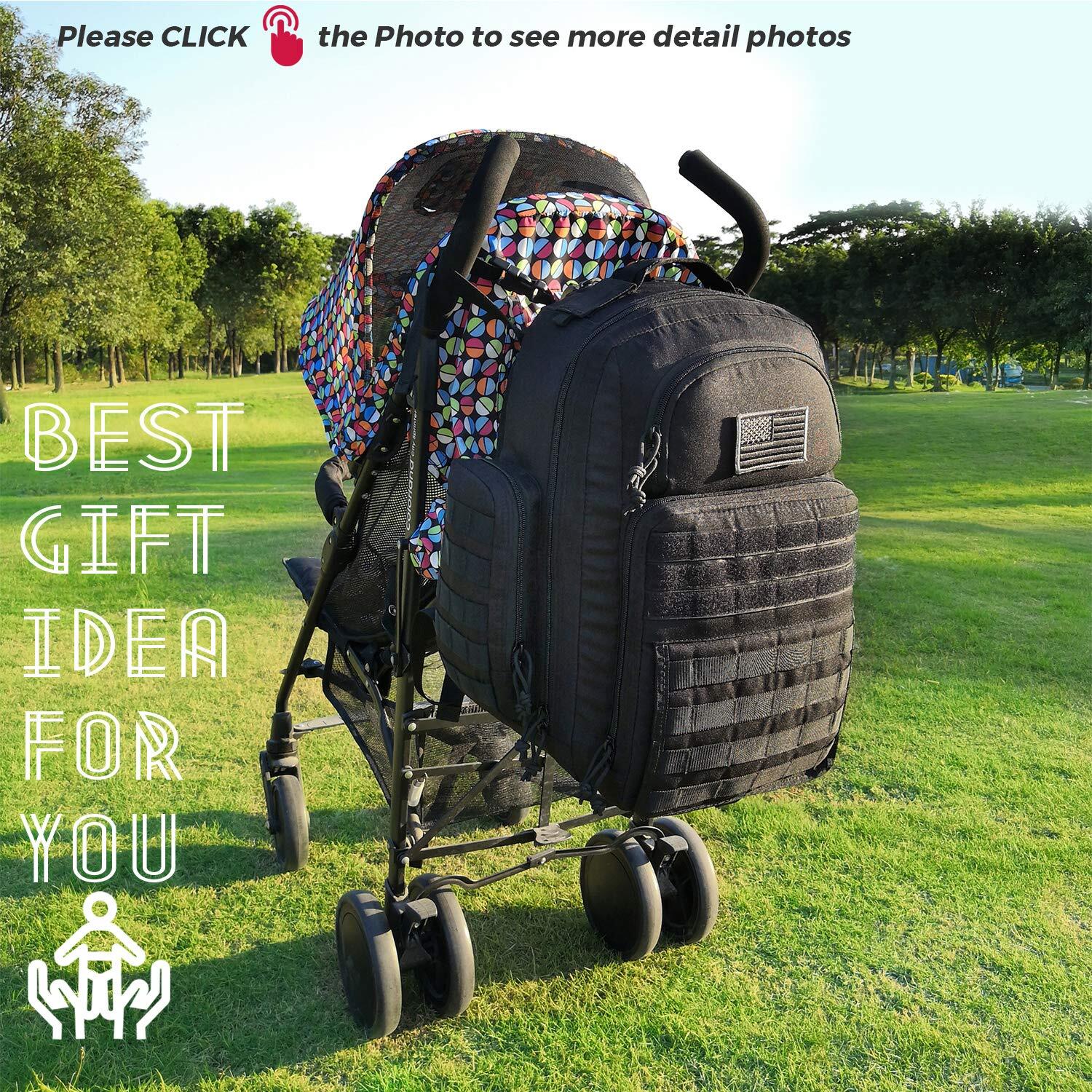 DHYMX Diaper Backpack Dad, Large Baby Nappy Bag for Men w/Changing designer bag Mat, Insulated+Wipe Pockets, Stroller Straps, Black