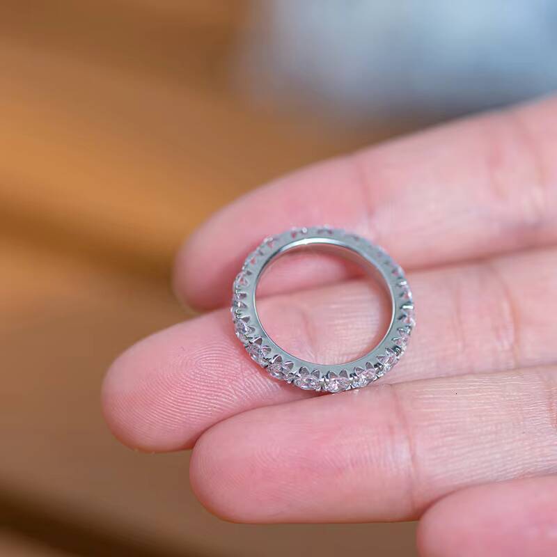 Classic Design 3MM 0.1ct Moissanite 925 Sterling Silver Full Stones Eternity Wedding Bands Tennis Ring for Women