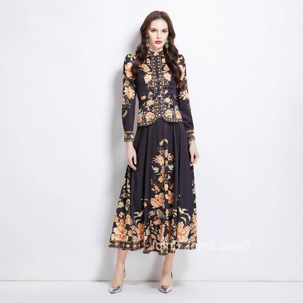 2681 Spring New Ethnic Style Shirt Top Mid-Length Skirt Set