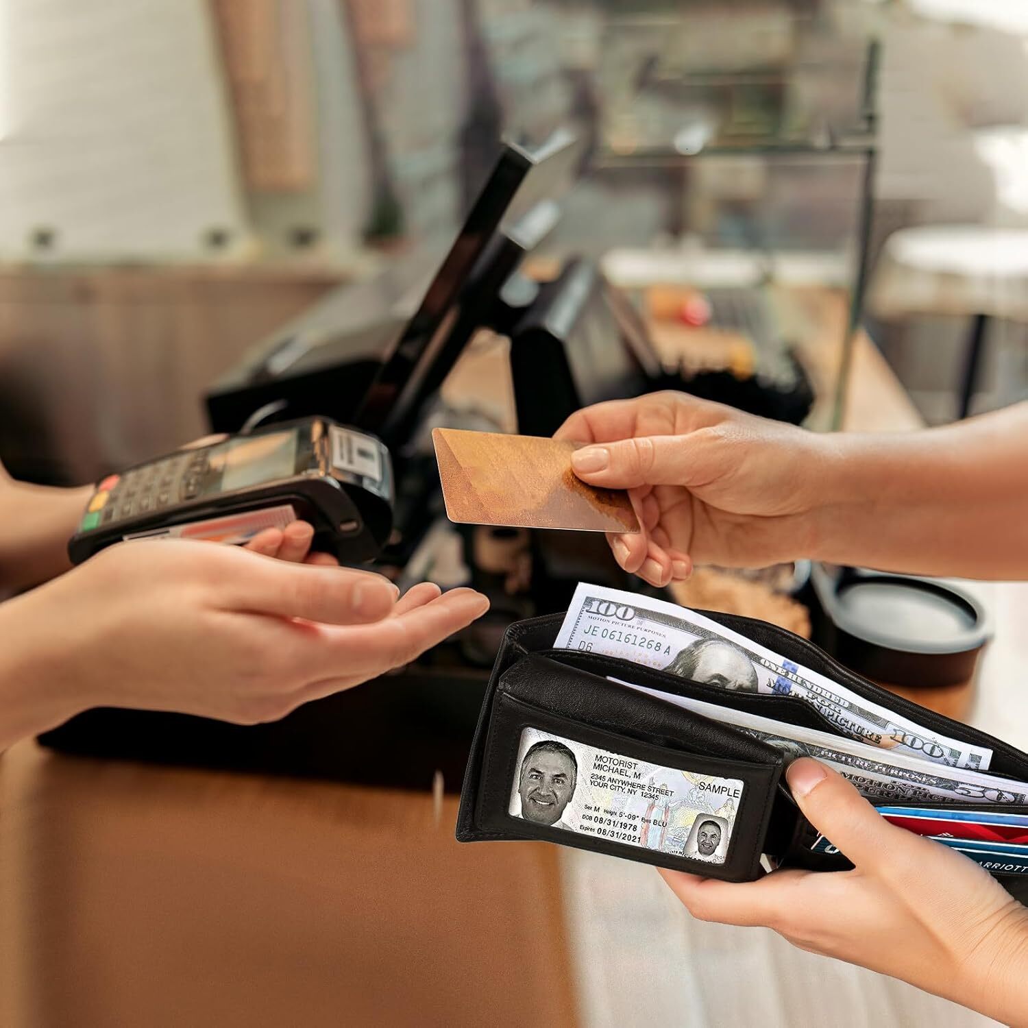 YMX 281 417 for Men, Genuine Leather Mens Wallets Bifold Rfid Blocking with 2 ID Windows