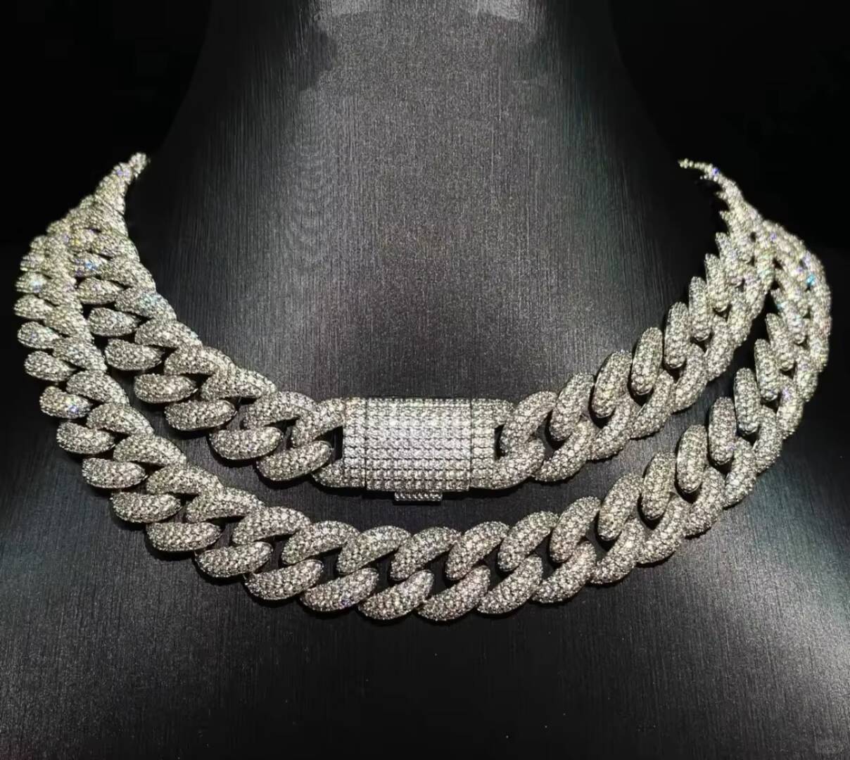 Custom Silver Jewelry Hip Hop Style High Quality 15mm 18mm Moissanite Cuban Chains Unisex Necklace