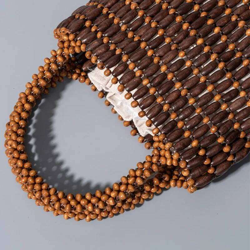 Boho Style Wooden Bead For Women Summer New Handmade Woven Bag Niche Design Portable Casual Tote Bags Bolsas Para Mujeres
