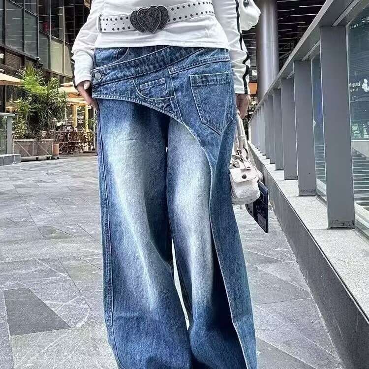 Waistband Designer Style Cut Piece Washed Gradient for Women 2025 Summer New Casual Jeans