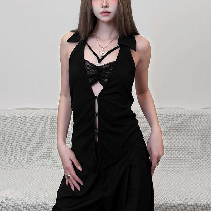 2025 Spring New Women's Solid Color Slim Fit Street Fashion Halter Sexy Backless Tank Top aac
