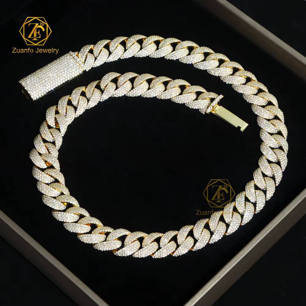 Custom 15mm 4-Row Moissanite Diamond Cuban Link Necklace for Men Women 925 Silver Iced Miami Cuban Chain Passes Diamond Tester