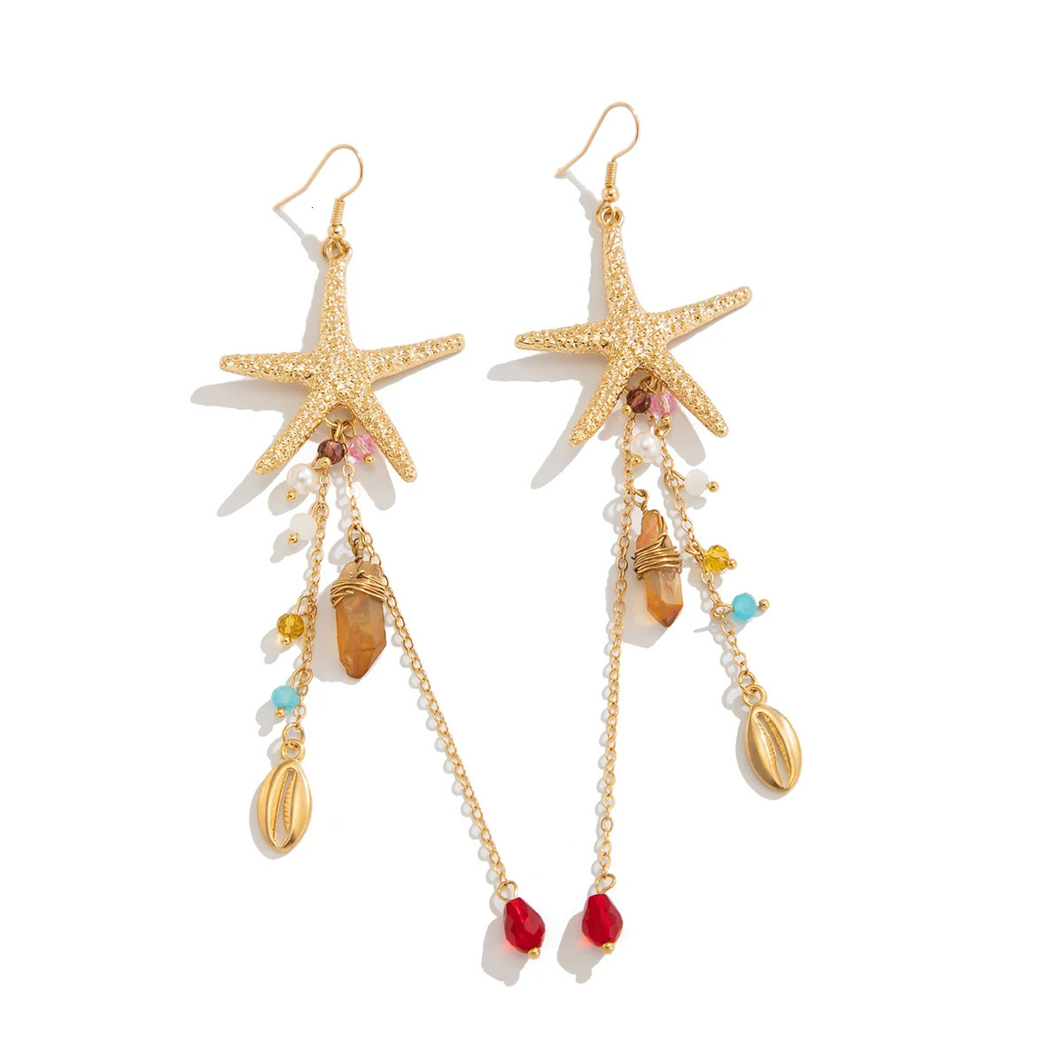 IngeSight.Z Starfish Scallop Metal Long Tassel Earring 2025 Summer Beach Vacation Gold Color Jellyfish Earrings Jewelry 250715