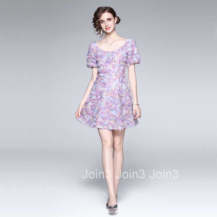 5398 Summer New Womens Fashion Fresh Sweet Puff Sleeve Slim Waist Slimming Short Dress Floral Dress