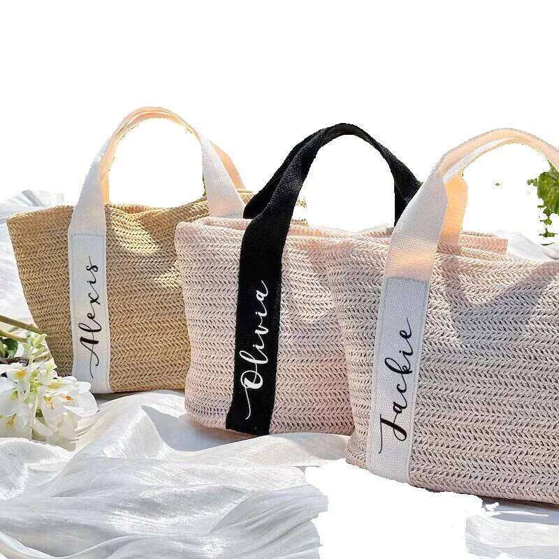 Women's Designer Beach Bag Personalized, Burlap Tote Custom Straw Bags, Bridal Shower Bag, Wedding Gifts, Bridesmaid Proposal Hen Party Bags