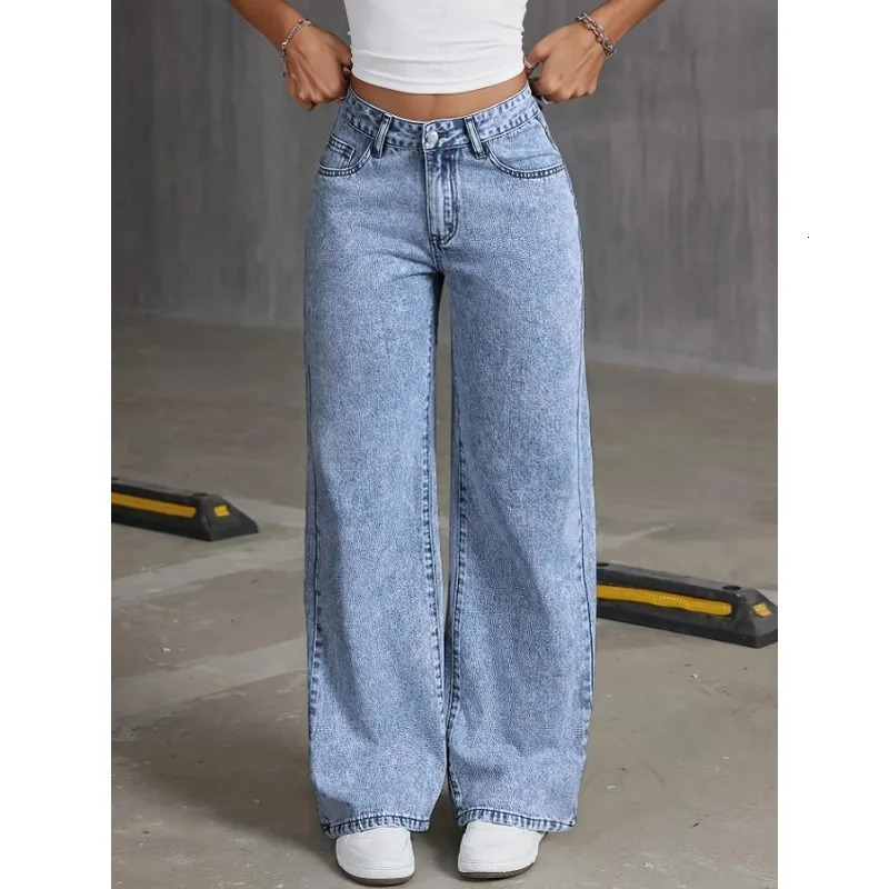 Denim Wide Leg Jeans High waisted Bow Embroidered Pocket Wide Leg Jeans Fashionable Womens Trousers Casual Style 250711
