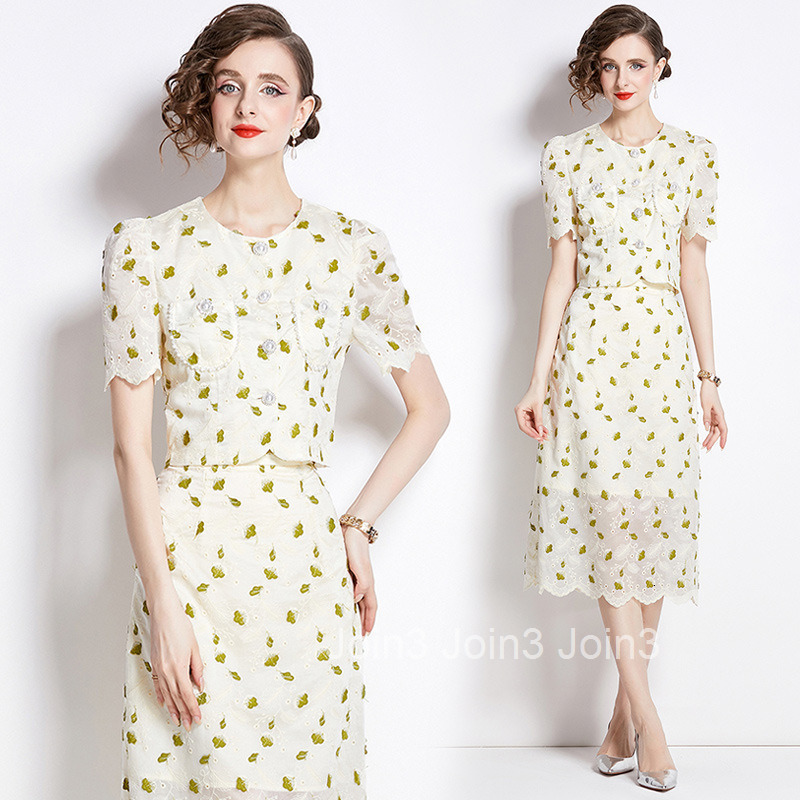 8580 Summer New Womens Fashionable Short Sleeve Top + Skirt Two-Piece Set