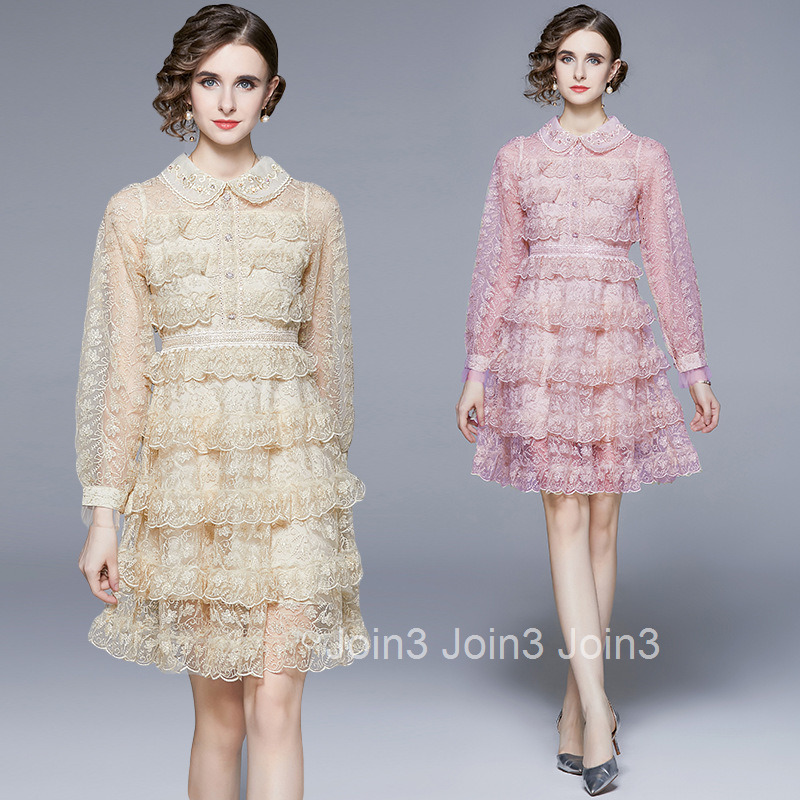 6954 Autumn New Womens Fashion Elegant Temperament Doll Collar Long Sleeve Cake Dress Slim Fit Dress