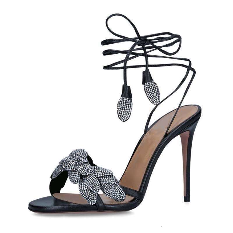 Rhinestone Flower Open-Toe for Women New Summer One-Strap High Heels Thin Heel Sexy Strap Sandals