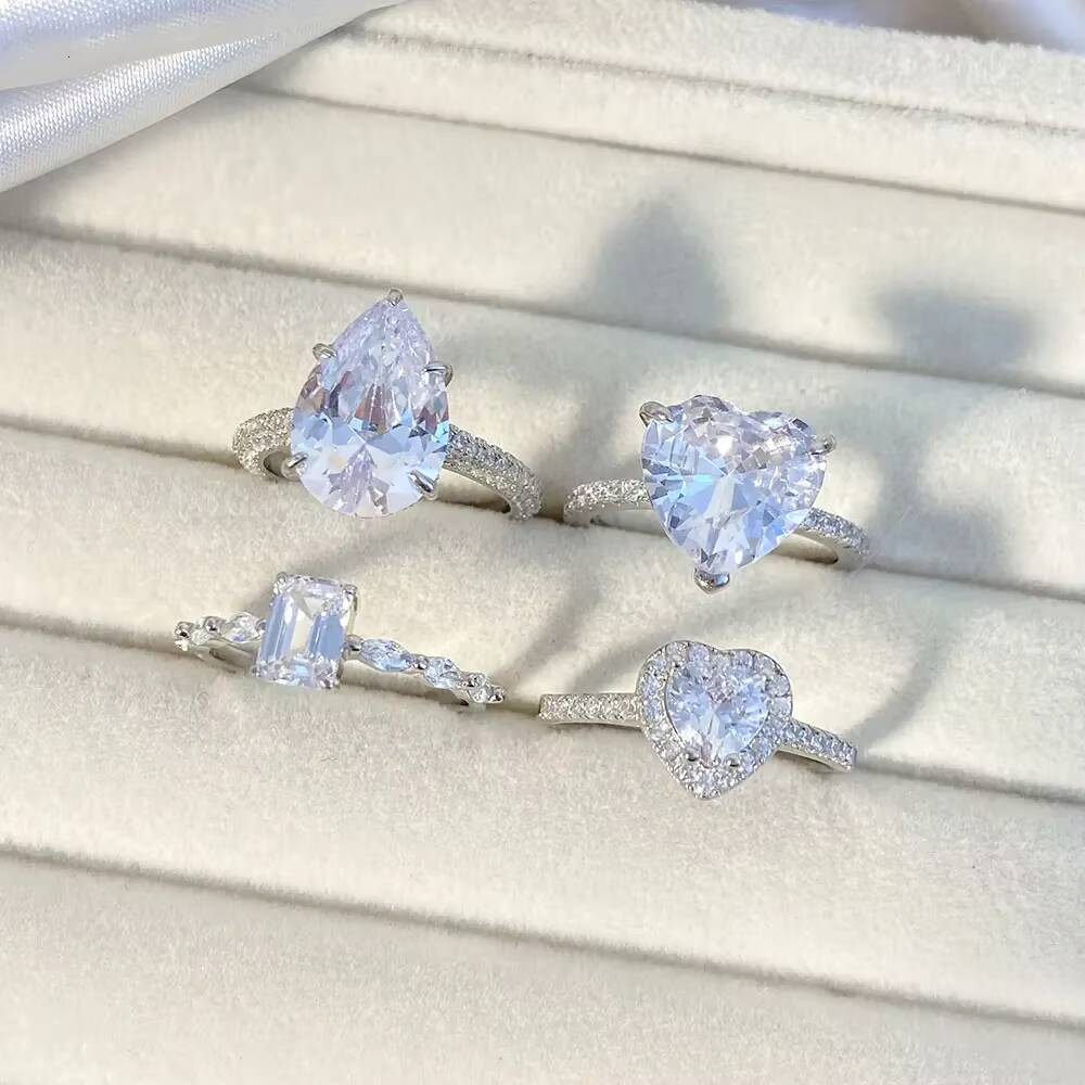 Speedin New Arrival Customize Real 925 Sterling Silver Ring 5A Zircon Big Gemstone Diamond Heart Shape Wedding Ring