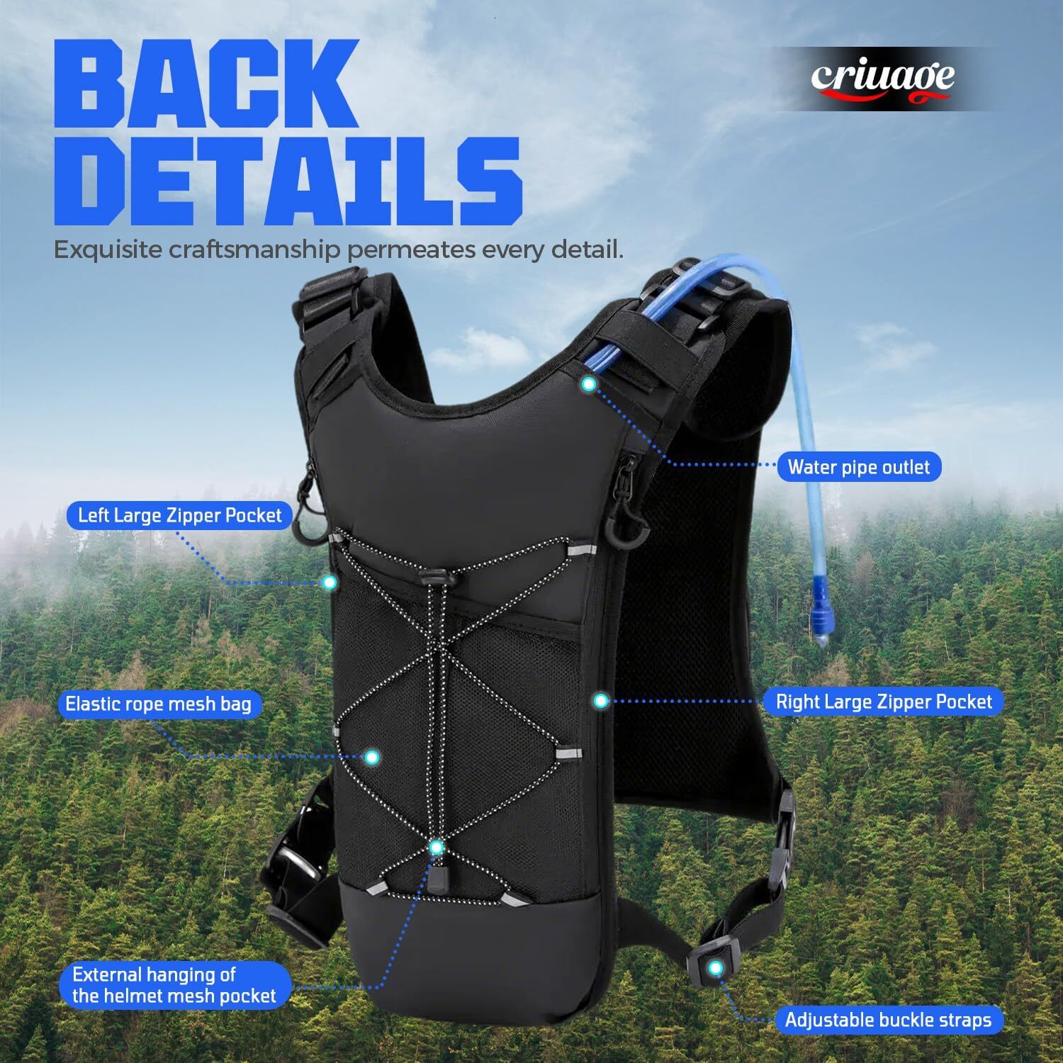 YMX 636 Criuage USA Original Patt Hydration Vest Backpack, Lightweight Chest Pack with 2.0L Water Bladder Bag Daypack Hiking Running Cycling Race Mara