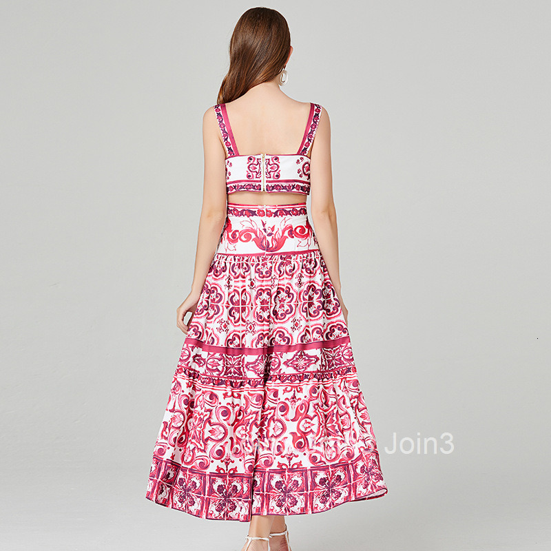 516 Summer Blue and White Porcelain Printed Set Womens Three Dimensional Belt with Chest Cushion Short strapless Strap and Hundred Fold Half Skirt Two