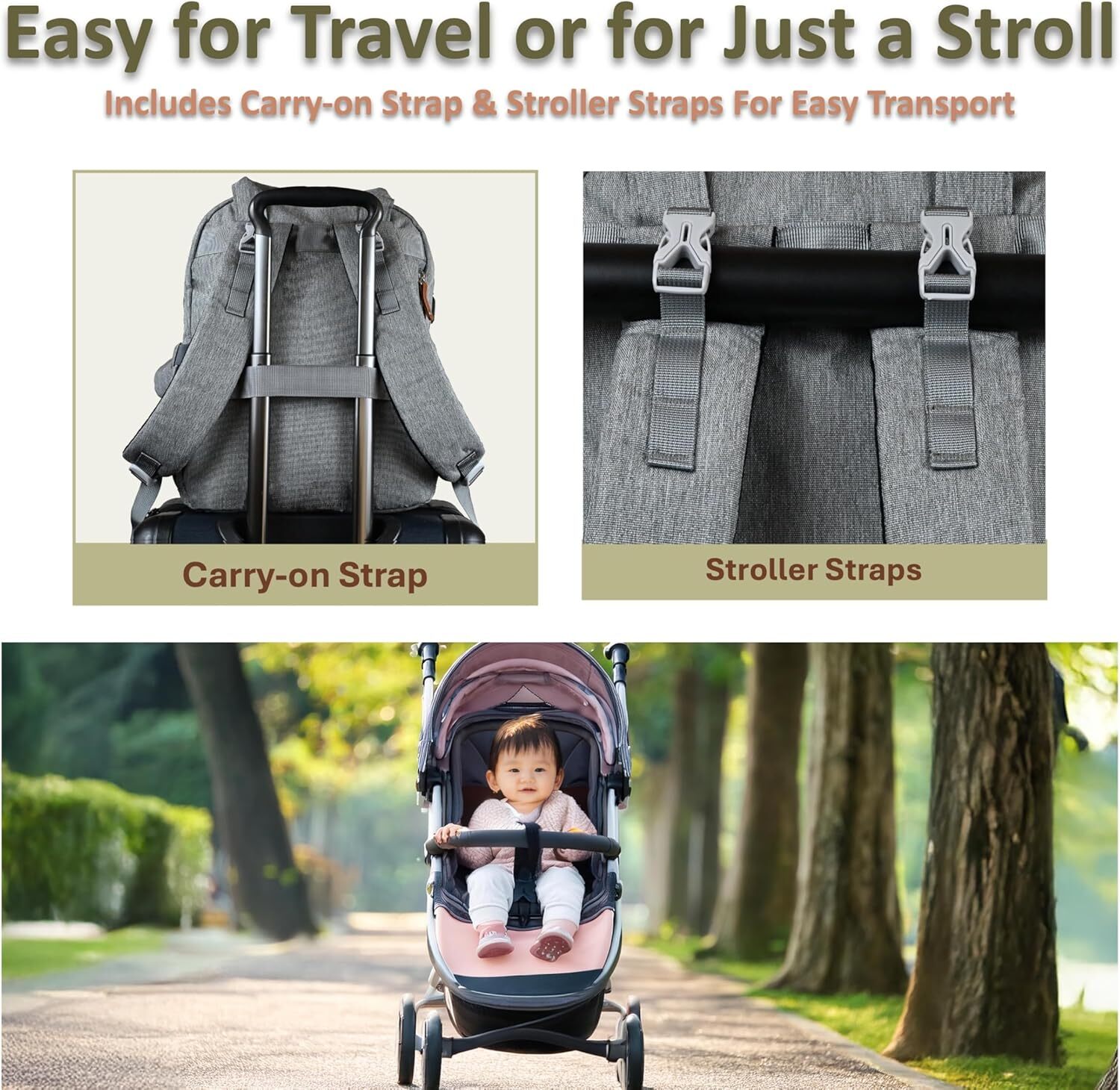 DHYMX Rojnaz Baby Diaper Backpack designer bag Bag for Boys Girls, Changing Pad & Pacifier Case, Large Capacity Insulated Pockets, Waterproof, with St