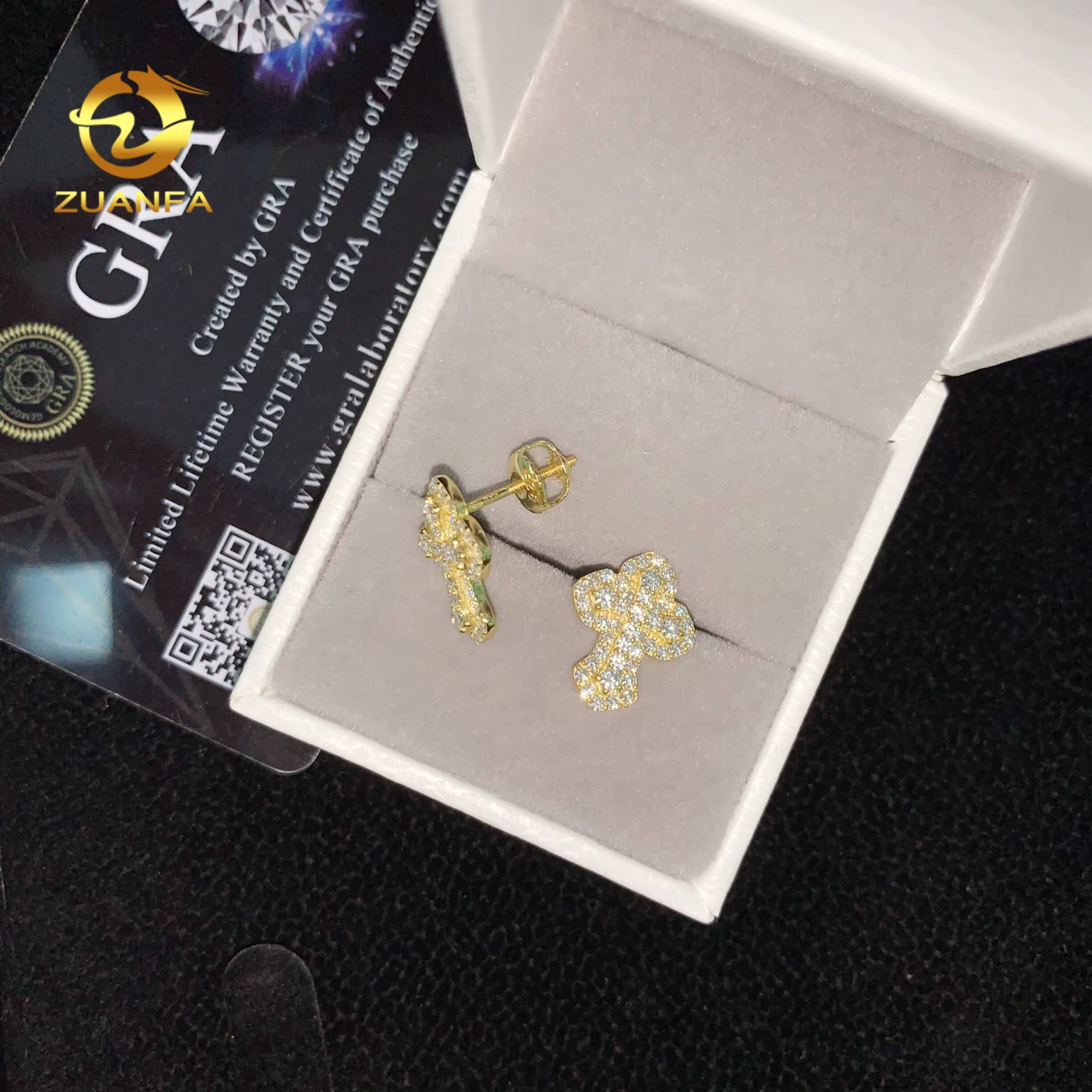 GRA Certificate Cross Moissanite Earrings Hoops Drop Earrings Cross Real Gold Plate 925 Hip Hop Jewelry