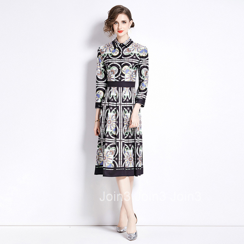 6082 Autumn New Womens Fashion Versatile Waist slimming Printed Dress