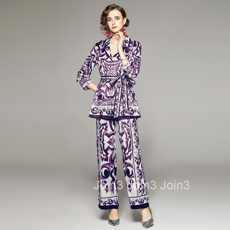 6067 Fashion Suit Set with Printed Shirt and High-Waisted Straight-Leg Wide-Leg Pants
