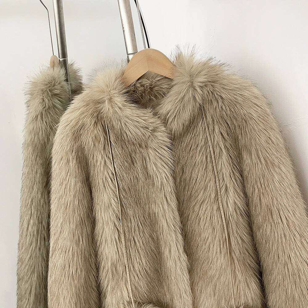 Artificial Fox Coat Women Autumn Winter Clothes Fashion Warm Hair Ball Faux Jacket Long Sleeve Fake Fur Overcoat