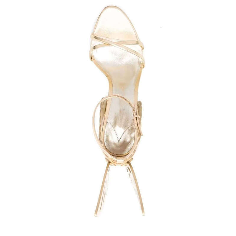 2023 New Round Toe One-Strap Hollow Wing Stiletto Ultra High Heel Sexy Plus Size Women's Sandals