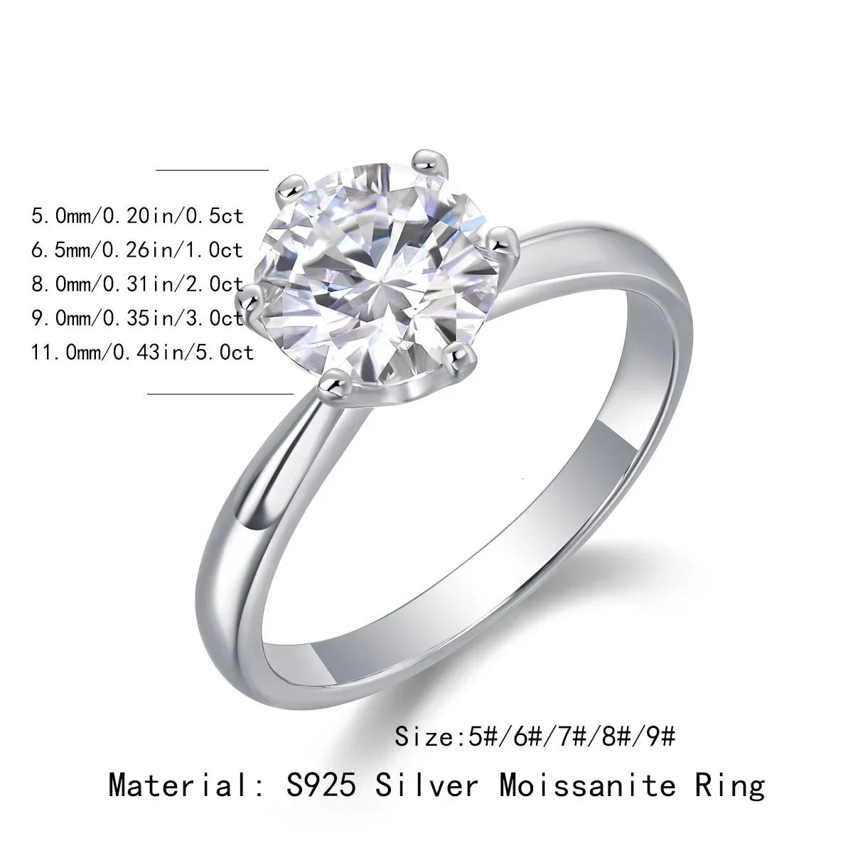 5 Ring For Women Sterling Silver Plated White Gold D Color Diamond Engagement Wedding Band Fine Jewelry 250715