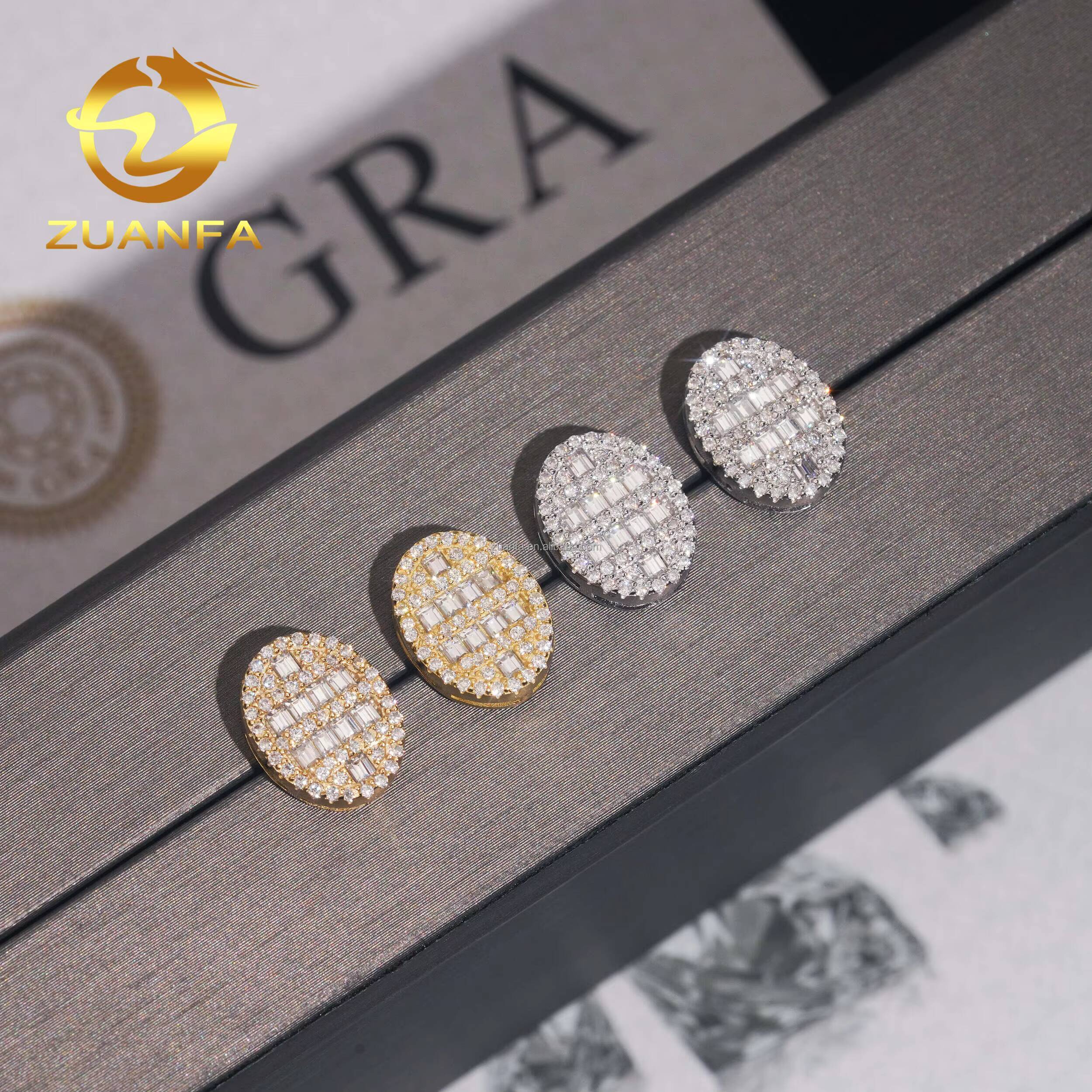 Drop Shipping GRA Certificate Iced Out Hip Hop 925 Silver White Plated Screw Back Moissanite Diamond Oval Shape Stud Earrings