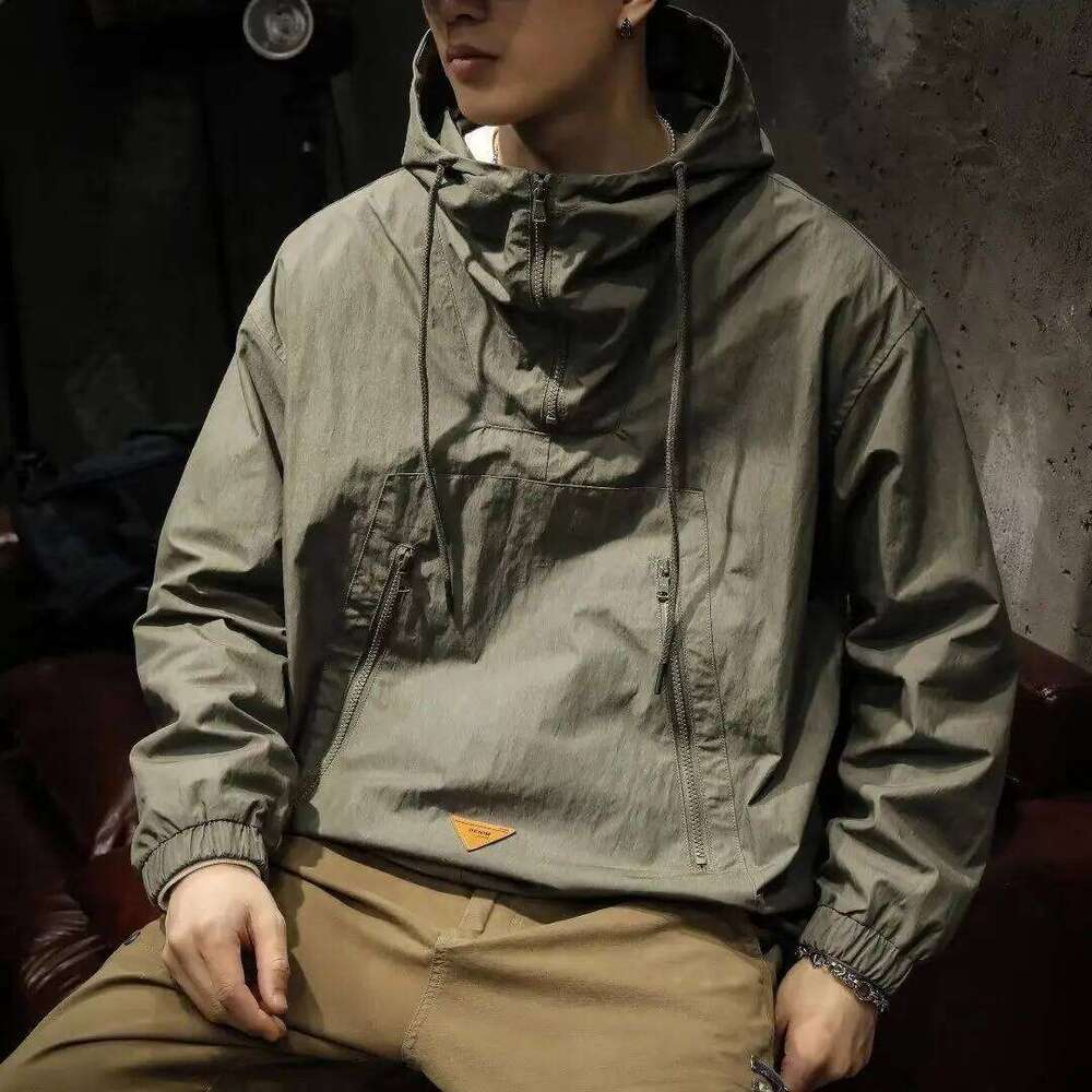 Big Size Zip-Up Hoodie Men Jacket Sweatshirt Military Windbreaker Haruku Hooded Pullover Vintage Long Sleeve Pockets Tops New