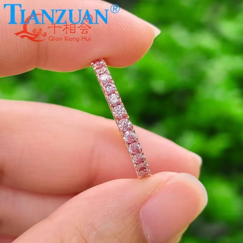Pink Color 2mm Round Moissanite Full Eternity Ring Band Yellow / Rose Gold Plated S925 Silver Diamond Engagement Jewelry