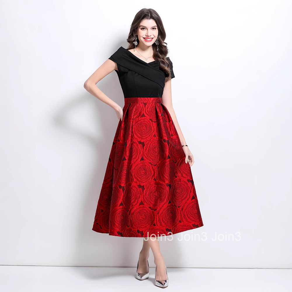 2652 Spring New Heavy Jacquard Off-Shoulder Dress