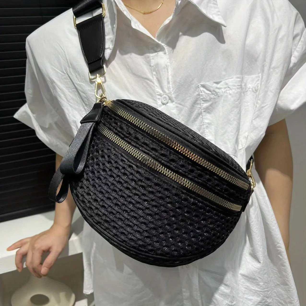 Ladies Fashionable Mesh Lightweight Crossbody Bag with Multiple Zippers Casual and Versatile Crossbody Single Shoulder Handbag Y250719