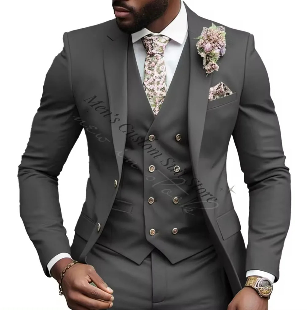 Fashionable Sage Green Mens 3-Piece Suits Regular Fit Notched Lapel Wedding Tuxedo Blazer Vest Pants Groomsmen Party Suits Wear 250717