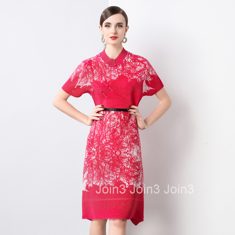 2731 Mom Summer Dress New Style Womens Summer New Chinese Style Red Dress Middle-aged Large Size Improved Cheongsam