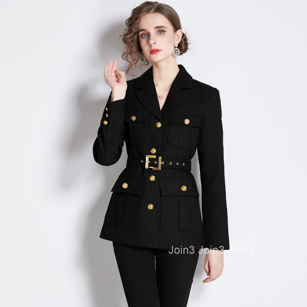 1928 Autumn Winter New Womens Fashionable Blazer Collar Long Sleeve Slim Fit Coat