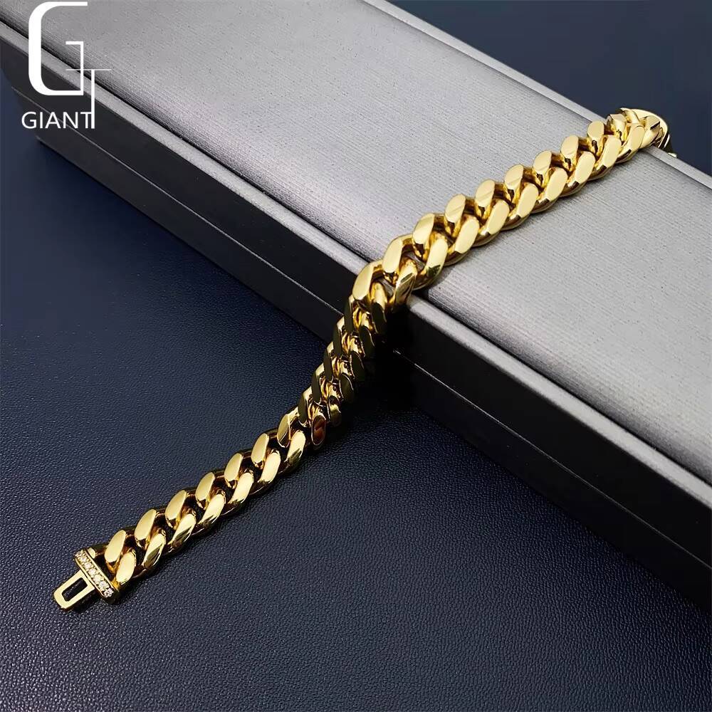 10MM Cheap Price 316L Stainless Steel Cuban Chains + 925 Silver VVS Moissanite Lock Fashion Men Hip Hop Necklace Bracelet