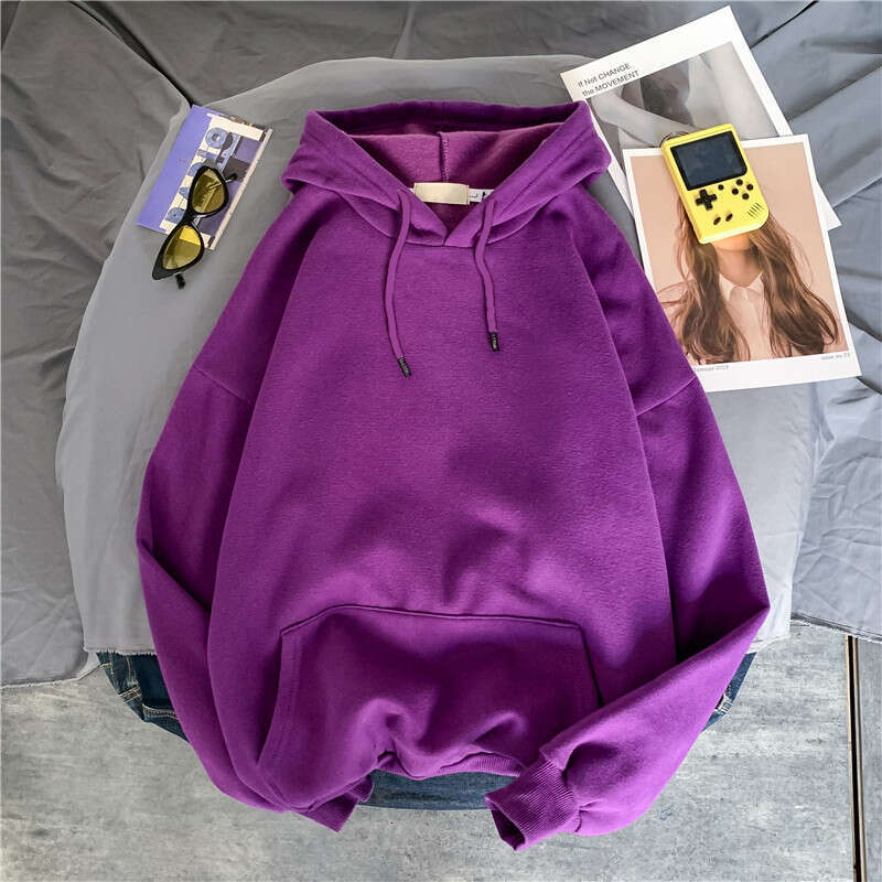 Autumn Winter INS Hooded Solid Color Fleece Sweatshirt Men Trendy Student Loose BF Pullover Casual Jacket