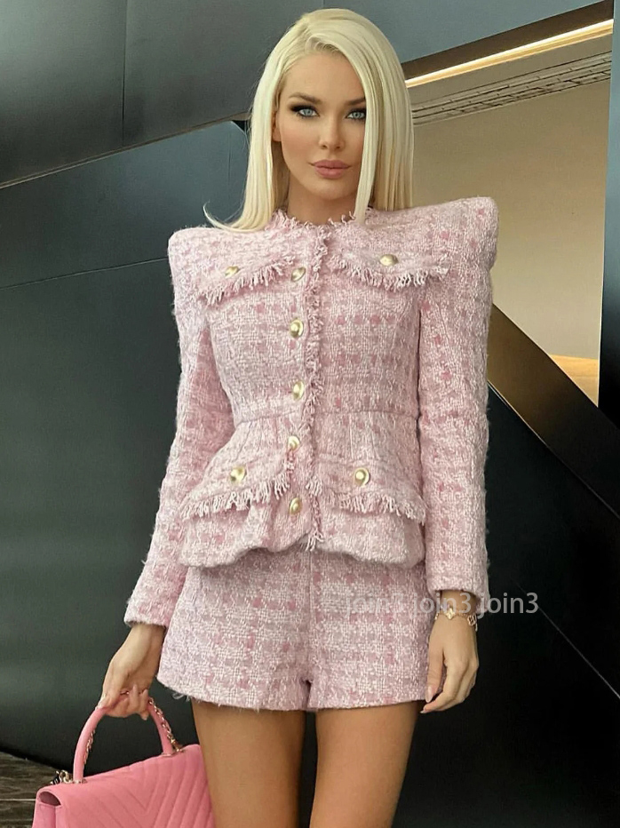 Elegant White Tweed Women Set Single-breasted Slim Tassels Jacket High Waist Shorts Suit Celebrity Party Sets Fall New