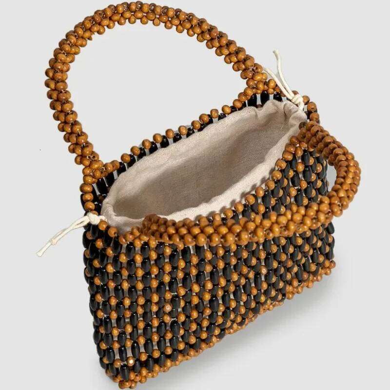 Boho Style Wooden Bead For Women Summer New Handmade Woven Bag Niche Design Portable Casual Tote Bags Bolsas Para Mujeres