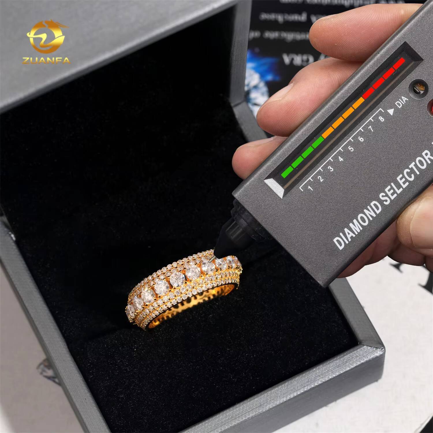 Moissanite Jewelry Hot Selling 925 Silver Eternity Gold Plated VVS Diamond Hip Hop Men Iced Out Ring