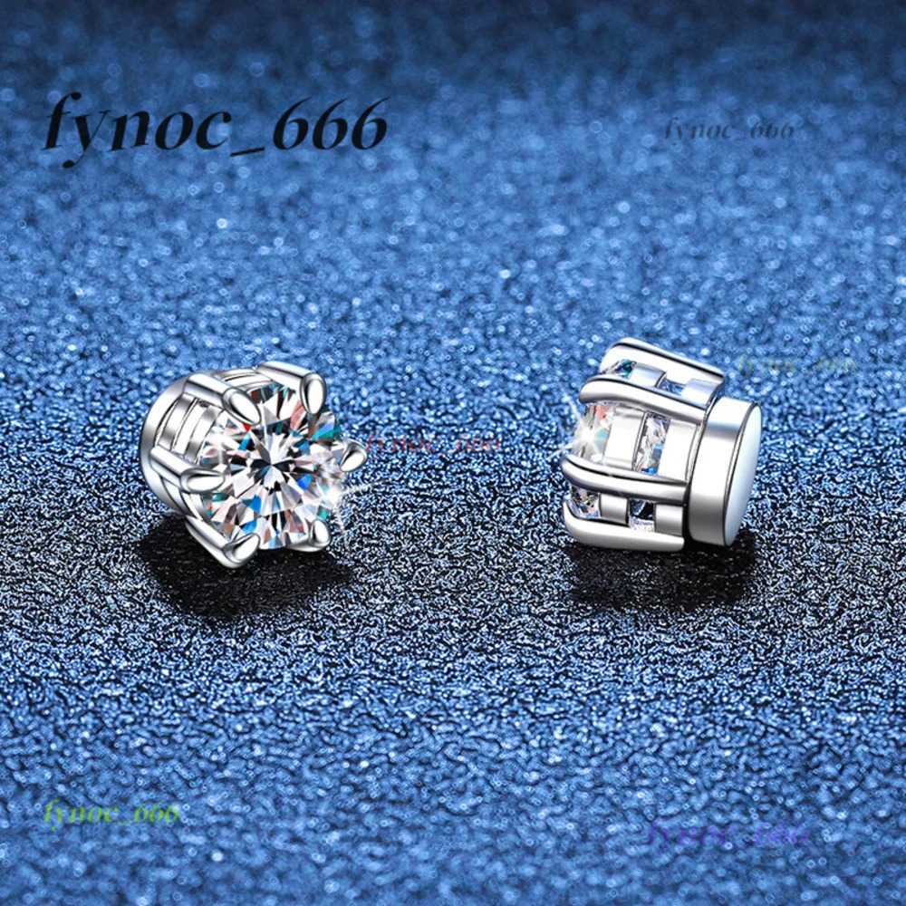 S925 Sterling Silver Hole Magnetic Classic 6-claw Ear-studs 1CT Moissanite Earrings for Women Cool Mans Ear Jewelry