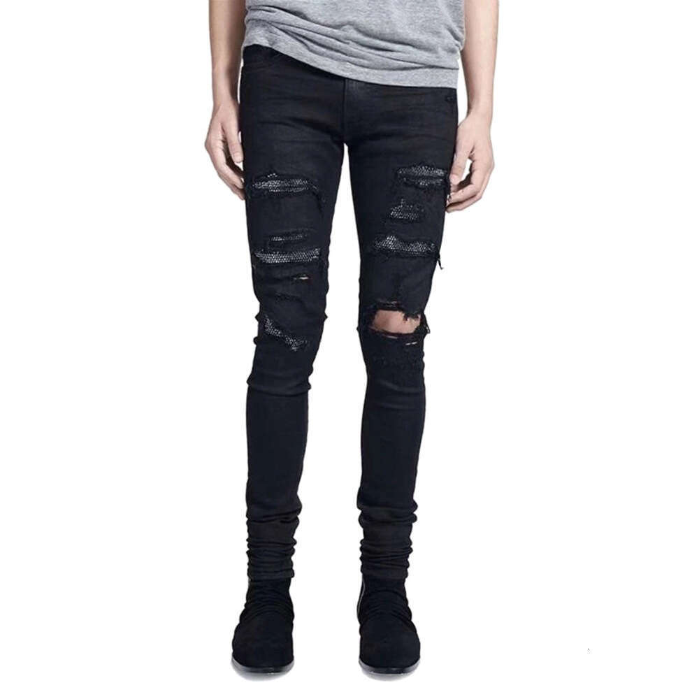 2024 Rhinestone Studded Black Personality Slim Fit Stretch Men's Jeans