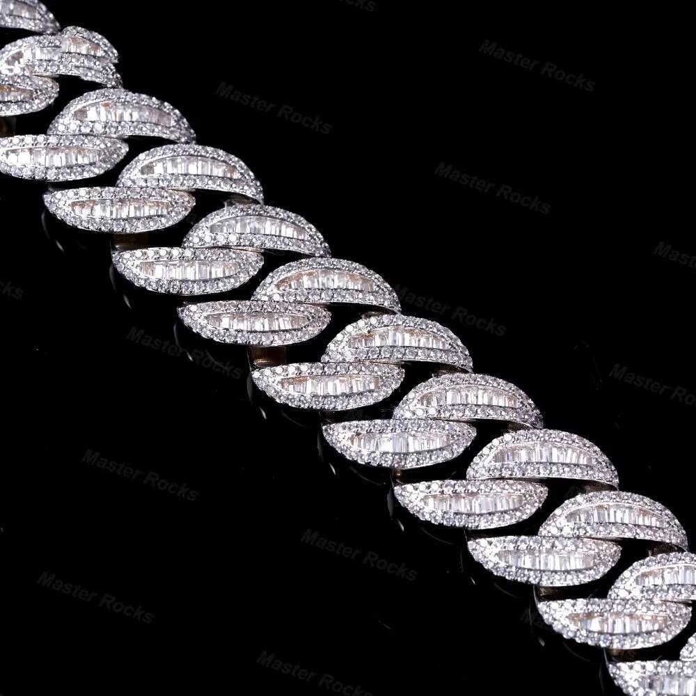 22mm Heavy Cuban Link Chain Necklace Baguette 925 Silver Hiphop VVS Iced Out Moissanite Chain