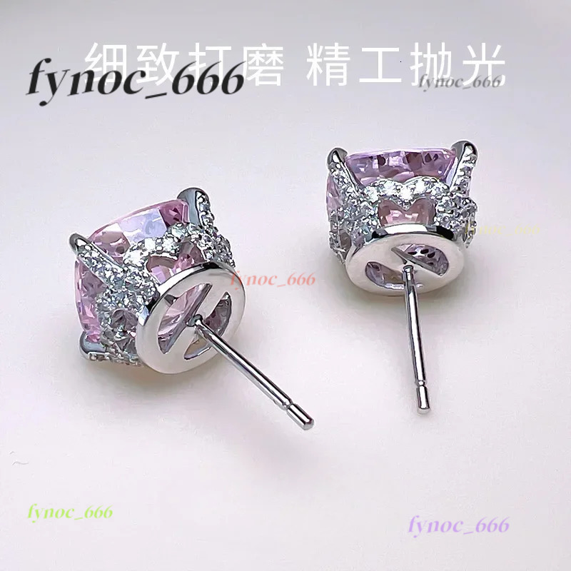 Desire Super Flash Cherry Blossom Pink Diamond Earrings Imported High Carbon Fat Square Large Face Womens